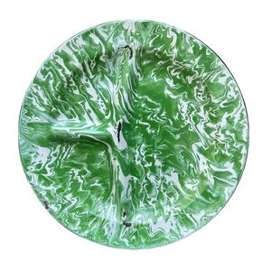 Vintage Green and White Enamelware Divided Camp Plate